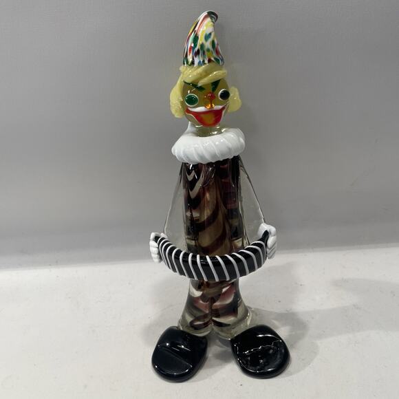 Murano Hand Blown Glass Clown Accordion Hat Vintage As Is 11” Tall